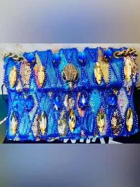Kurt Geiger London Mini Blue Sequin Kensington Convertible Crossbody NWT